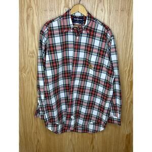 Vintage 1990s Polo Ralph Lauren  Classic Plaid Button Collar Men's Large Red Wht
